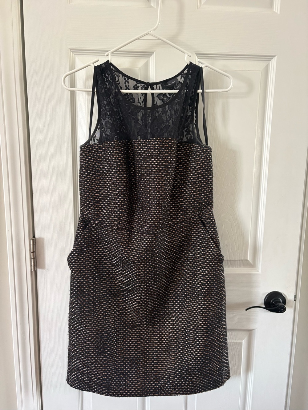 The Limited Black Lace Yoke Tweed Mini Dress